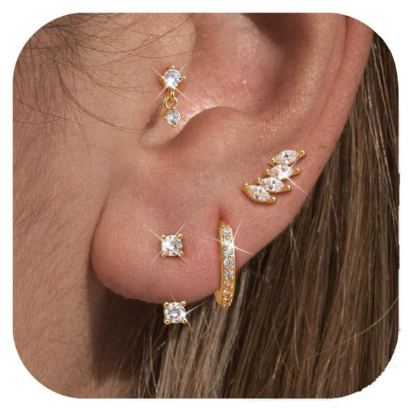 Women's Copper Leaf Hoop Earrings With Zircon Inlay Geometric Shape Electroplated Fashion Jewelry