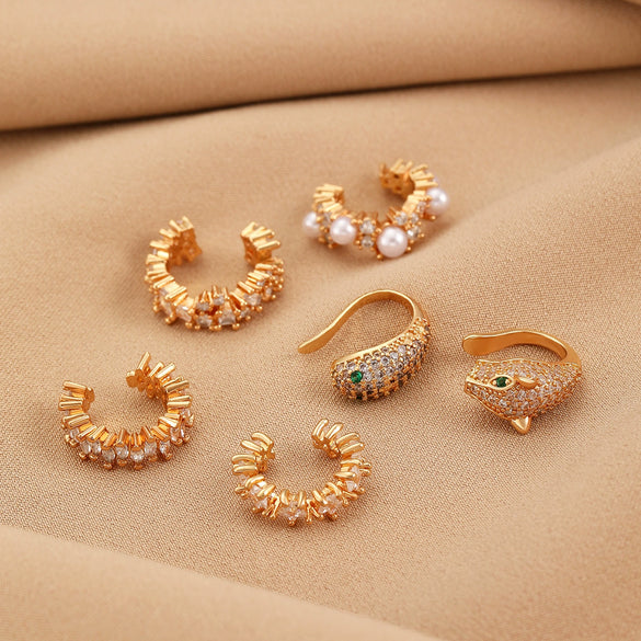 Women's Copper Leopard Head Zirconia Geometric Ear Clip