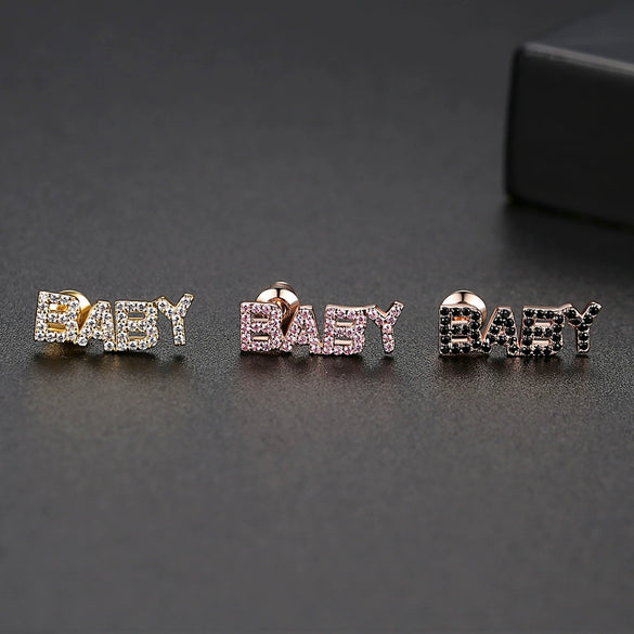 Women's Copper Letter Earrings With Electroplated Finish And Microset Detail Cute Fashion Jewelry For Wholesale