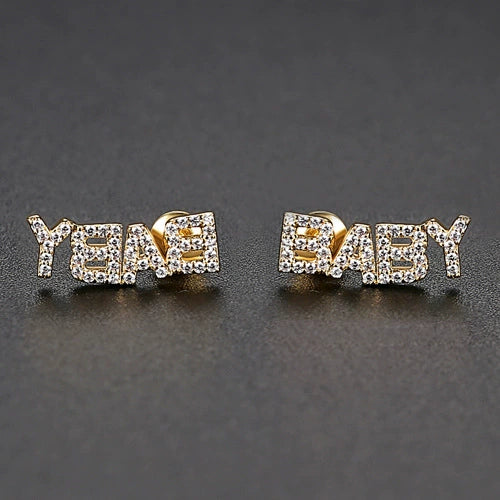 Women's Copper Letter Earrings With Electroplated Finish And Microset Detail Cute Fashion Jewelry For Wholesale