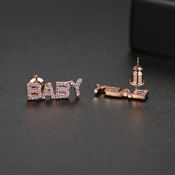 Women's Copper Letter Earrings With Electroplated Finish And Microset Detail Cute Fashion Jewelry For Wholesale