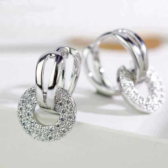 Women's Copper Light Luxury Geometric Microencrusted Zircon Earrings
