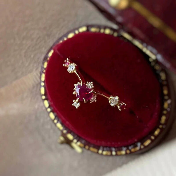 Women's Copper Loveshaped Microinlaid Zircon Ring With Geometric Design