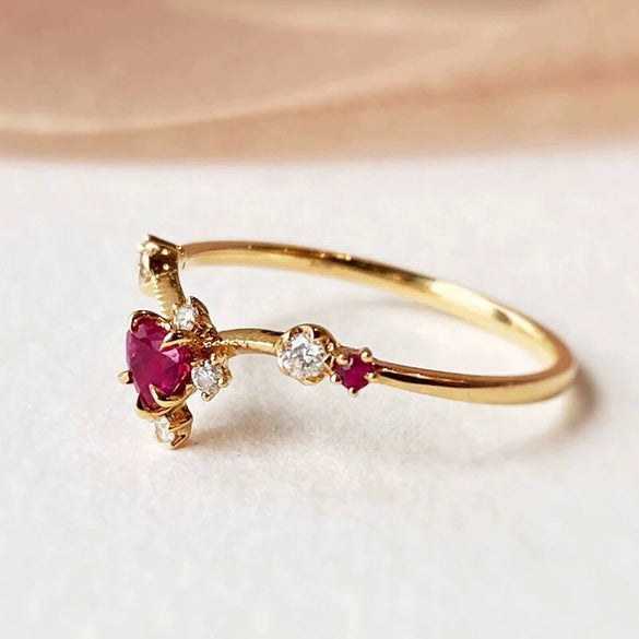 Women's Copper Loveshaped Microinlaid Zircon Ring With Geometric Design