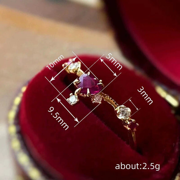 Women's Copper Loveshaped Microinlaid Zircon Ring With Geometric Design