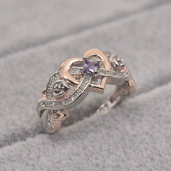 Women's Copper Loveshaped Zircon Ring