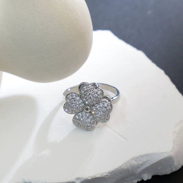 Women's Copper Lucky Fourleaf Clover Fashion Rotating Adjustable Light Luxury Ring Real Gold Plated Nonfading