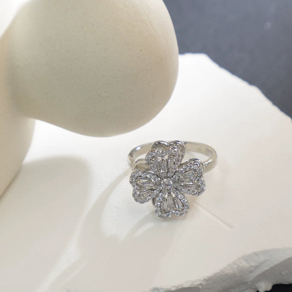 Women's Copper Lucky Fourleaf Clover Fashion Rotating Adjustable Light Luxury Ring Real Gold Plated Nonfading