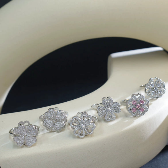 Women's Copper Lucky Fourleaf Clover Fashion Rotating Adjustable Light Luxury Ring Real Gold Plated Nonfading