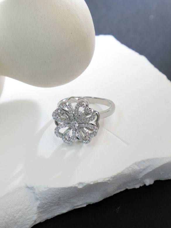 Women's Copper Lucky Fourleaf Clover Fashion Rotating Adjustable Light Luxury Ring Real Gold Plated Nonfading