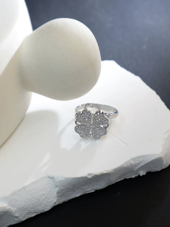 Women's Copper Lucky Fourleaf Clover Fashion Rotating Adjustable Light Luxury Ring Real Gold Plated Nonfading