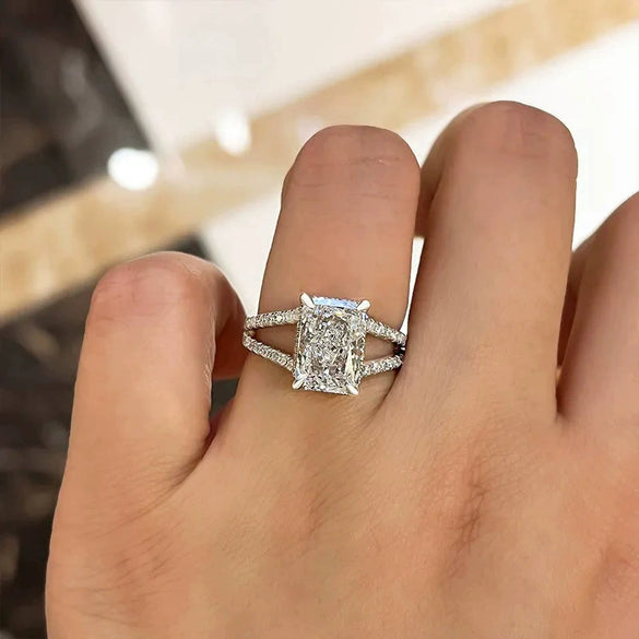 Women's Copper Microinlaid Zircon Geometric Square Diamond Engagement Ring
