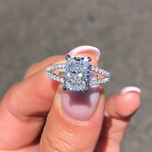 Women's Copper Microinlaid Zircon Geometric Square Diamond Engagement Ring