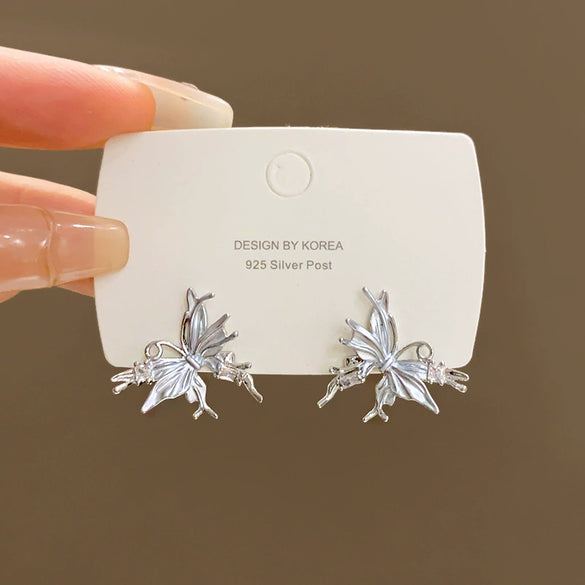 Women's Copper Microinlaid Zircon Insectshaped Butterfly Electroplated Earrings