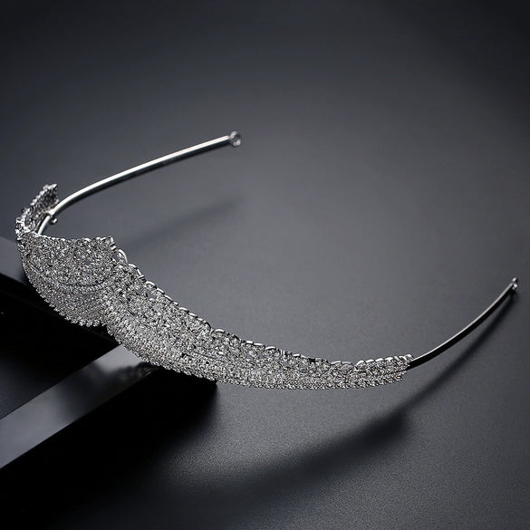 Women's Copper Microset Zircon Bridal Crown Headpiece Elegant Princess Style Hair Accessory