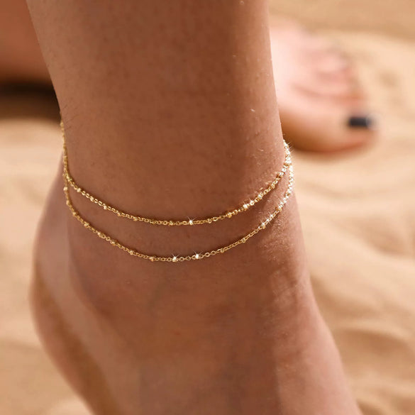 Women's Copper Multi Layer Pearl Anklet With Geometric Heart Pendant Simple Fashion Foot Jewelry
