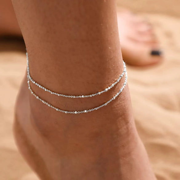 Women's Copper Multi Layer Pearl Anklet With Geometric Heart Pendant Simple Fashion Foot Jewelry