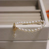 Women's Copper Natural Freshwater Pearl Bracelet With Hangable Pendant In Rice And Droplet Shapes 14K Gold Injected Trendy Design