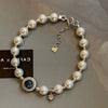 Women's Copper Natural Style Handmade Round Zircon Aquamarine Shijia Pearl Bracelet