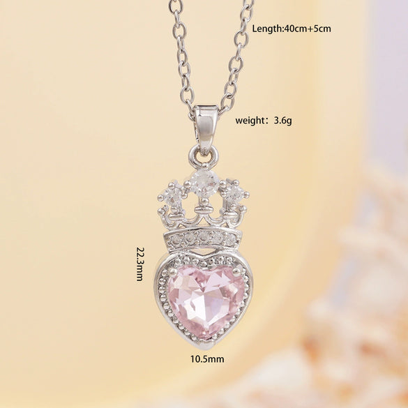 Women's Copper Necklace With Heart Shape Mixed Gemstone Inlay Pendant And O Chain Electroplated Design