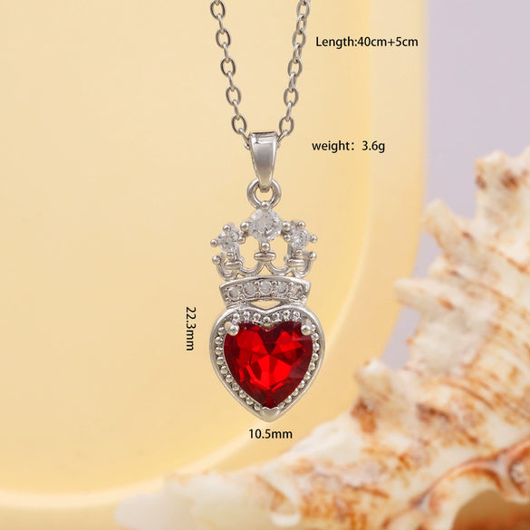 Women's Copper Necklace With Heart Shape Mixed Gemstone Inlay Pendant And O Chain Electroplated Design