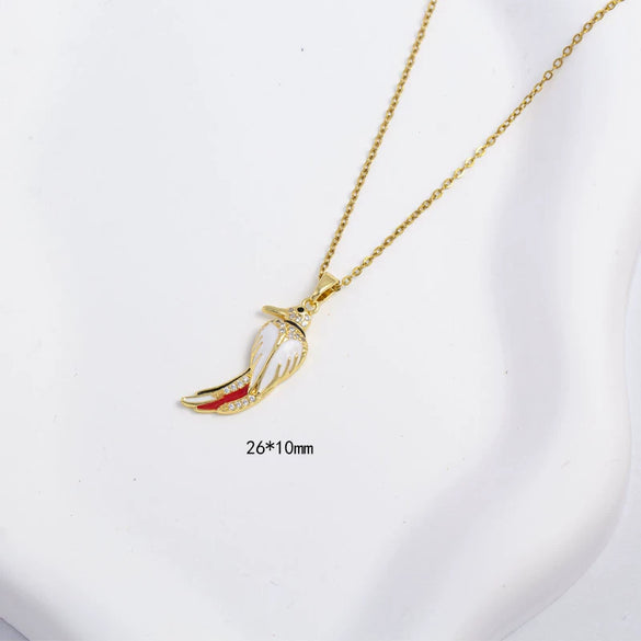 Women's Copper Necklace With Hummingbird Shape Animal Pattern Electroplating Process Mixed Gemstone Setting Pendant And O Word Chain