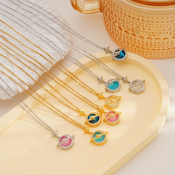 Women's Copper Necklace With Mixed Gemstone Setting Star Pendant Electroplating Light Luxury Design