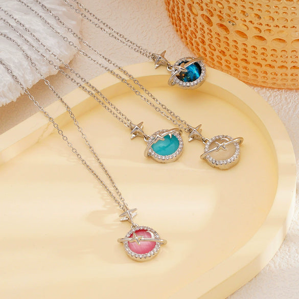 Women's Copper Necklace With Mixed Gemstone Setting Star Pendant Electroplating Light Luxury Design