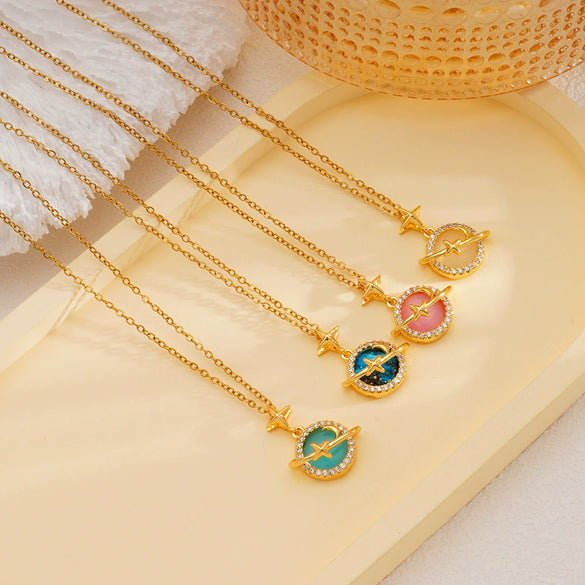 Women's Copper Necklace With Mixed Gemstone Setting Star Pendant Electroplating Light Luxury Design