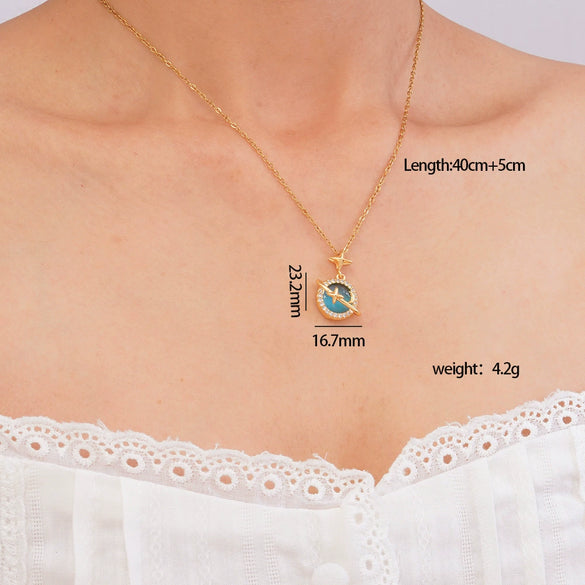 Women's Copper Necklace With Mixed Gemstone Setting Star Pendant Electroplating Light Luxury Design