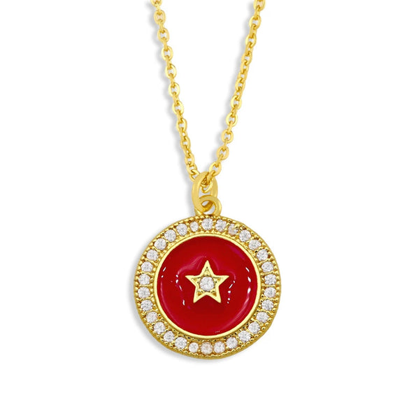 Women's Copper Necklace With Zircon Geometric Pentagram Pendant And Snake Bone Chain Zodiac Inspired Design
