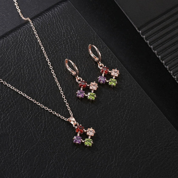 Women's Copper O Chain Necklace With Zircon Inlay Pendant Fashion Natural Style Jewelry Set