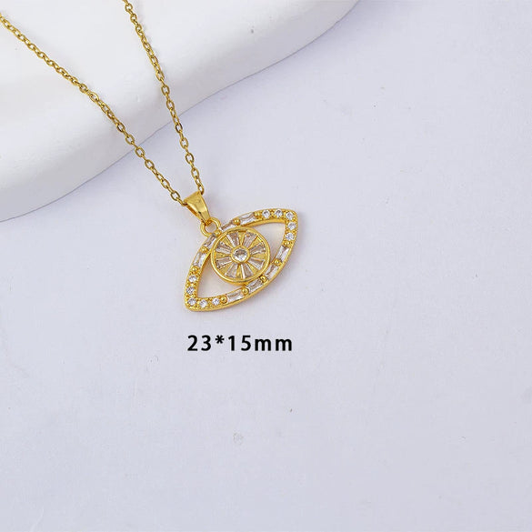 Women's Copper O Word Chain Necklace With Evil Eye Pendant And Electroplating Design