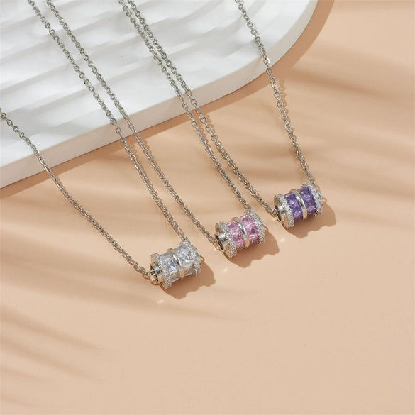 Women's Copper Ochain Mixed Gem Inlay Geometric Pendant Necklace With Electroplating
