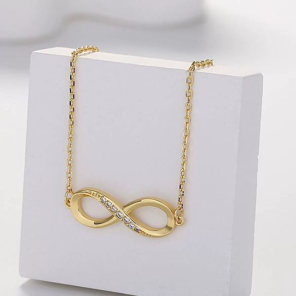 Women's Copper Ochain Necklace With Infinite Cycle Symbol Microinlaid Zircon And Plated 14K