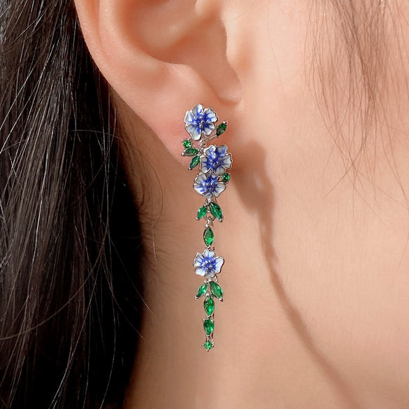 Women's Copper Oil Drop Handpainted Flower Zircon Earrings