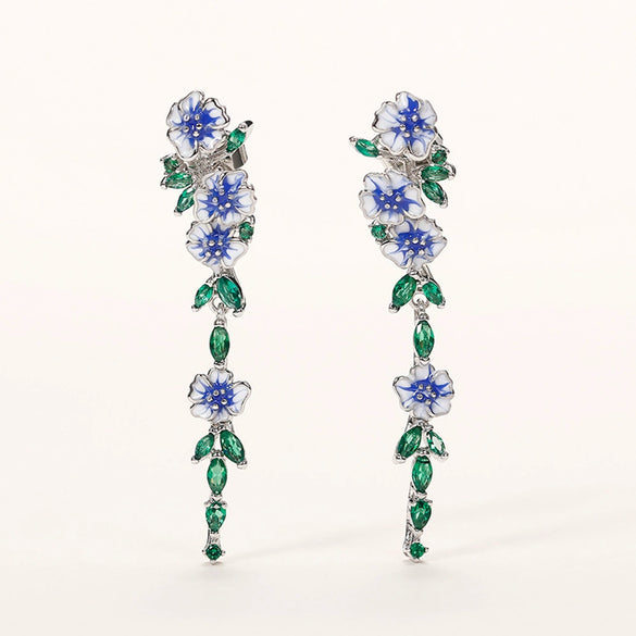 Women's Copper Oil Drop Handpainted Flower Zircon Earrings
