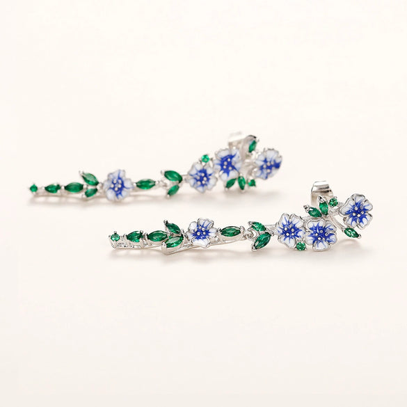 Women's Copper Oil Drop Handpainted Flower Zircon Earrings
