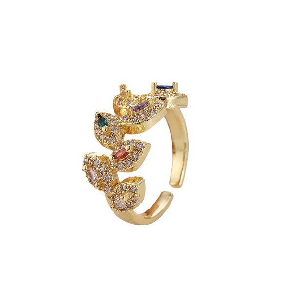 Women's Copper Open Ring With Flower Pattern Electroplated With Real Gold