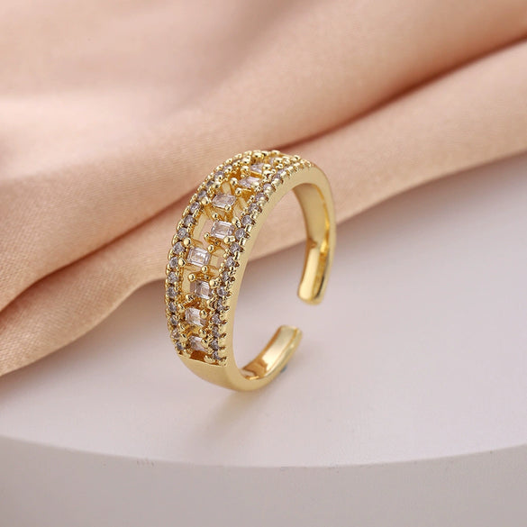 Women's Copper Open Ring With Flower Pattern Electroplated With Real Gold