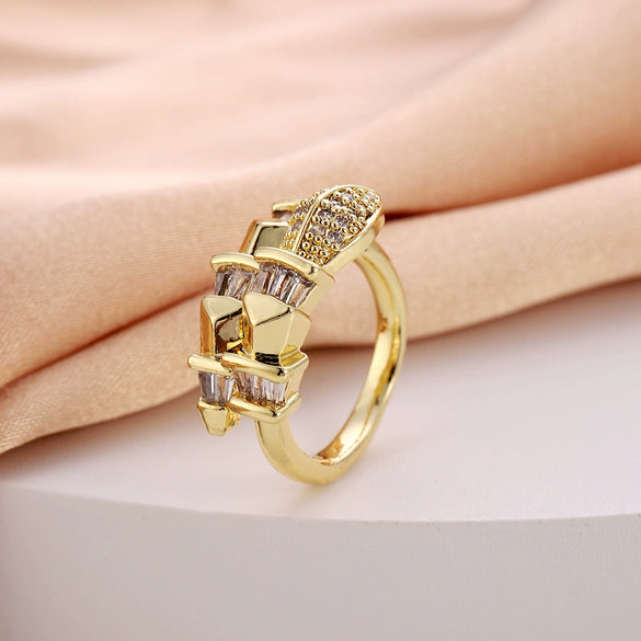 Women's Copper Open Ring With Flower Pattern Electroplated With Real Gold