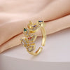 Women's Copper Open Ring With Flower Pattern Electroplated With Real Gold