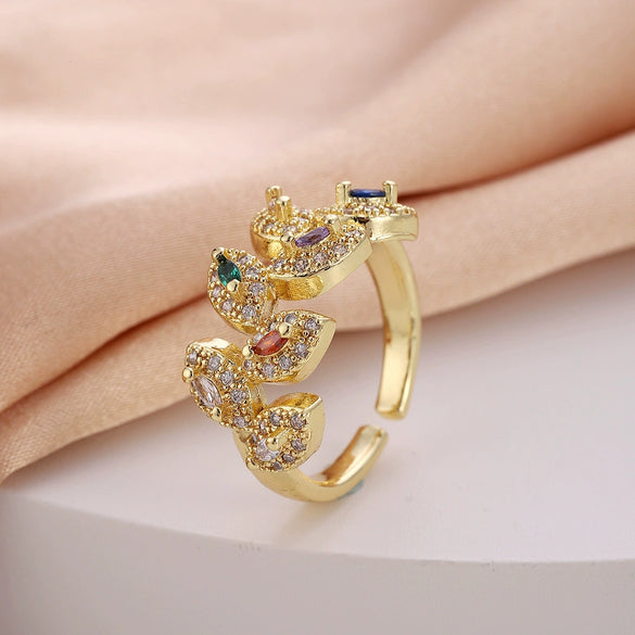 Women's Copper Open Ring With Flower Pattern Electroplated With Real Gold