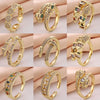 Women's Copper Open Ring With Flower Pattern Electroplated With Real Gold