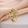 Women's Copper Open Ring With Flower Pattern Electroplated With Real Gold