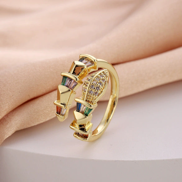 Women's Copper Open Ring With Flower Pattern Electroplated With Real Gold