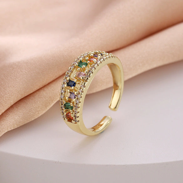 Women's Copper Open Ring With Flower Pattern Electroplated With Real Gold