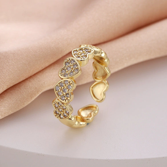 Women's Copper Open Ring With Flower Pattern Electroplated With Real Gold