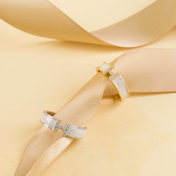 Women's Copper Open Ring With Letter H And Zircon Real Gold Plated Light Luxury Niche Design