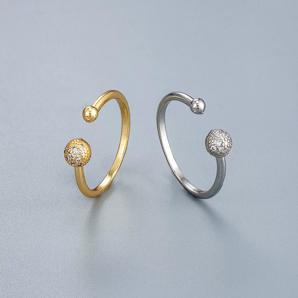 Women's Copper Open Ring With Round Dropshaped Beads And Electroplated Retro Fashion Design